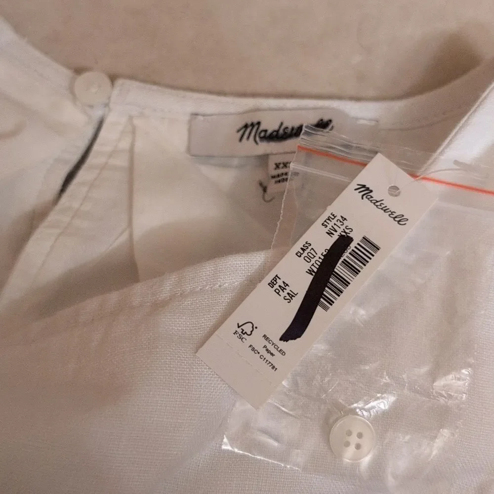 NWT Madewell Linen Dress White Shift Mini With pockets Size XXS - Picture 6 of 13